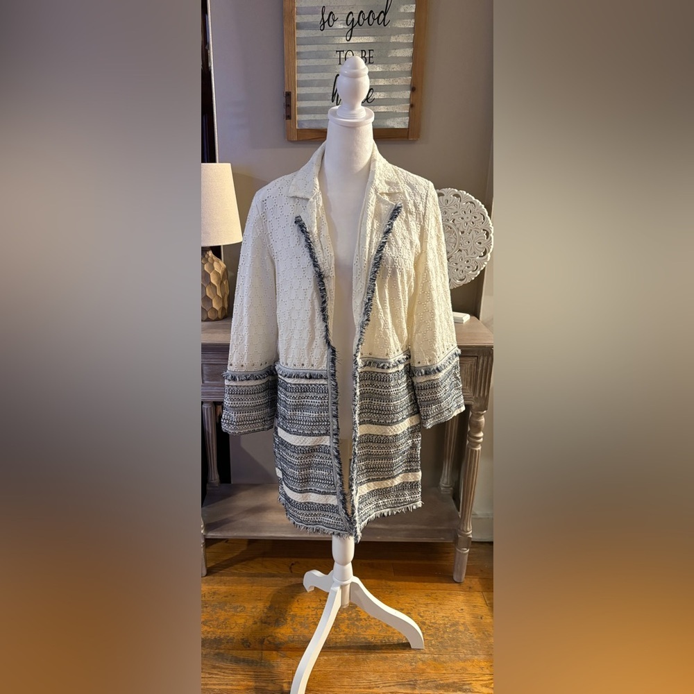 Chico’s Eyelet Topper With Embellished Trim - Picture 1 of 9